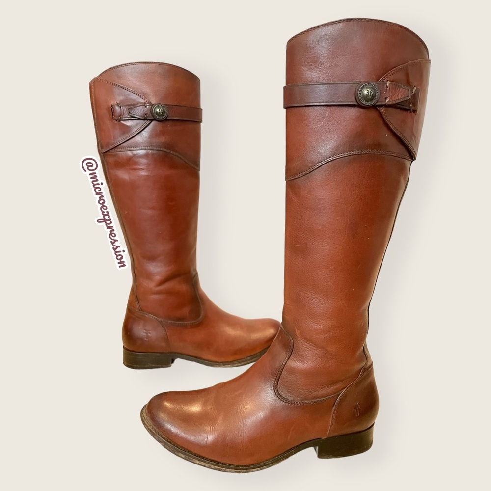 Frye Molly Button Brown Leather Tall Knee High Equestrian Zip Up Vintage Boots - Picture 16 of 16